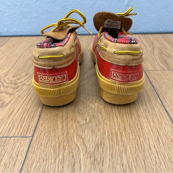 Lands' End Duck Boots Low Red & Tan Leather Fur Flannel Lining Womens Size7 M - Picture 5 of 8